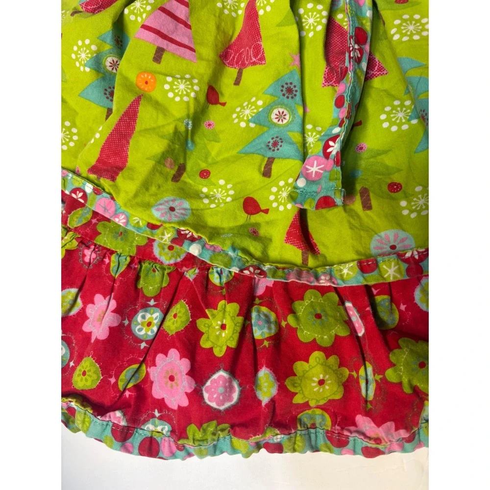 Jelly the Pug Girls 4T Sundress Christmas Trees Floral Ruffle Tiered Whimsical